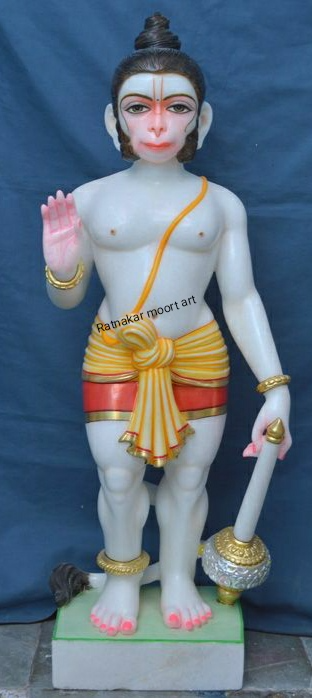 White Marble Hanuman Ji Seating Statue